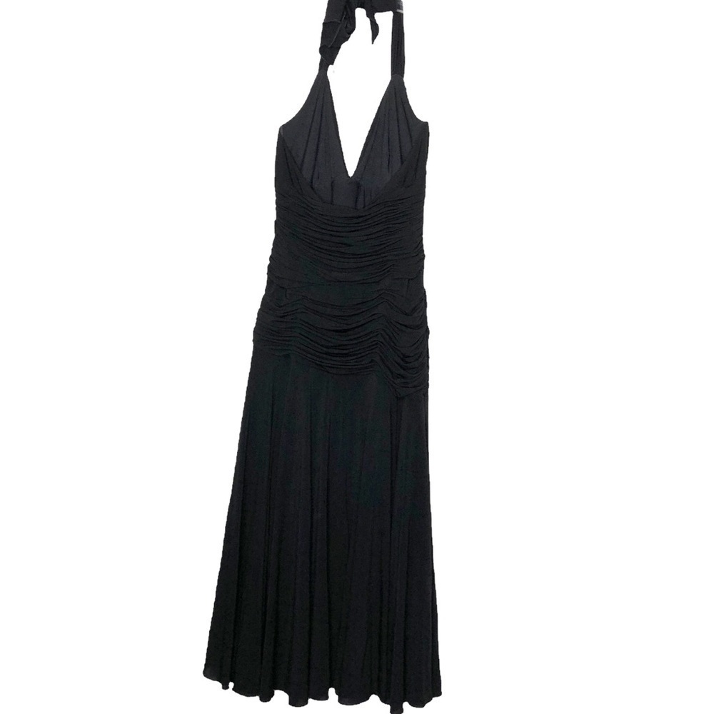 BCBGMAXAZRIA - Long Black Formal Halter Tie B- Neck Ruched Dress - Size Small - Picture 2 of 8